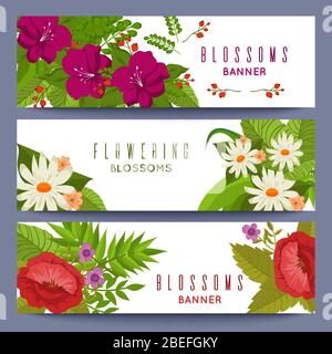 Floral set of banners template with colorful flowers. Vector illustration Stock Vector