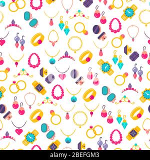 Colorful jewelry icons seamless pattern background. Gem fashion luxury. Vector illustration Stock Vector