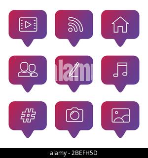 Social media clouds speech line icons set isolated. Vector illustration Stock Vector