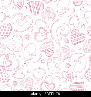 Ballpoint pen hand drawing hearts seamless pattern background. Vector illustration Stock Vector