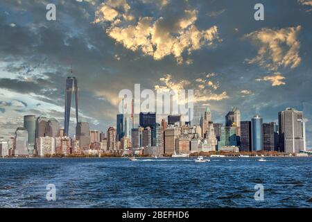 Harborfront and Hudson River and skyline in New York City, 2018; New York; USA; U.S.A. America; North America, North America Stock Photo