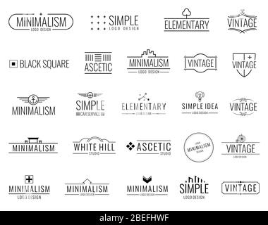 Vintage minimal vector logos with simple shapes. Modern luxury emblems for shopping tag. Vintage emblem graphic decoration frame illustration Stock Vector