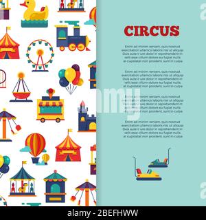 Amusement park circus banner poster design with icons. Vector illustration Stock Vector