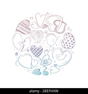 Hand drawn hearts round concept. Badge and emblem, vector illustration Stock Vector