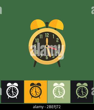 Clock icon. Flat vector illustration on different colored backgrounds. Golden analog clock with alarm Stock Vector