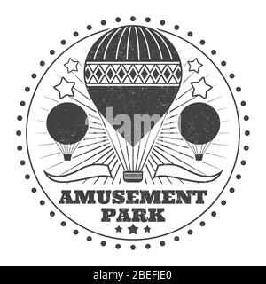 Vintage amusement park emblem monochrome with grunge effect. Vector illustration Stock Vector