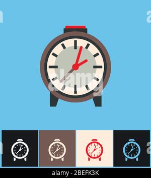 Clock icon. Flat vector illustration on different colored backgrounds. Brown analog clock set icons Stock Vector