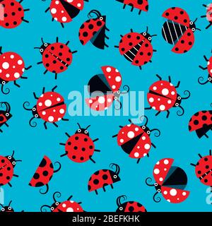 Seamless pattern with ladybugs flat on background. Vector texture illustration Stock Vector