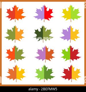 Autumn set maple leaves, flat style cartoon Stock Vector