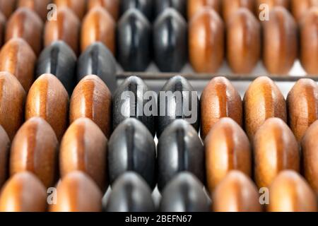 Wooden vintage abacus, close-up view, finance object Stock Photo