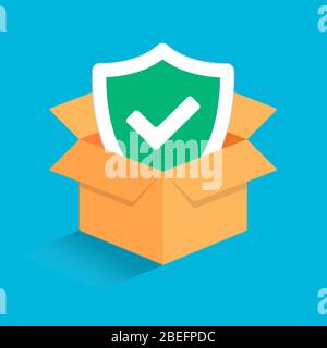 3d isometric cardboard opened box isolated on light blue background Stock Vector