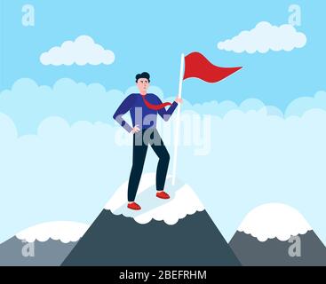 Businessman climb on the top of mountain, leader achieve the goal Stock Vector