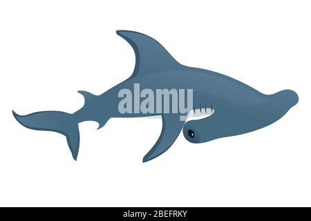 Hammerhead shark underwater giant animal simple cartoon character design flat vector illustration isolated on white background Stock Vector