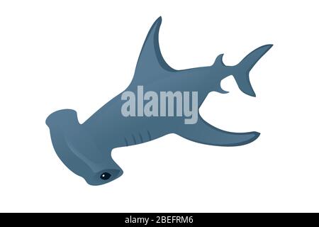 Hammerhead shark underwater giant animal simple cartoon character design flat vector illustration isolated on white background Stock Vector
