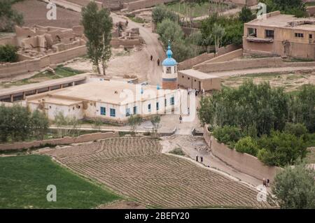 Mosque and village life in Bamyian province, Afghanistan Stock Photo