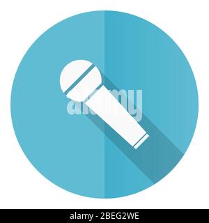 Microphone and music blue round flat design vector icon isolated on white background, karaoke illustration in eps 10 Stock Vector