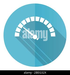 Speed meter blue round flat design vector icon isolated on white background, fast indicator illustration in eps 10 Stock Vector
