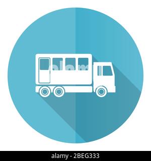Off road bus blue round flat design vector icon isolated on white background, combination truck illustration in eps 10 Stock Vector