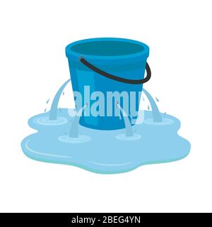 Leaking bucket. Vector illustration isolated on white background. Stock Vector