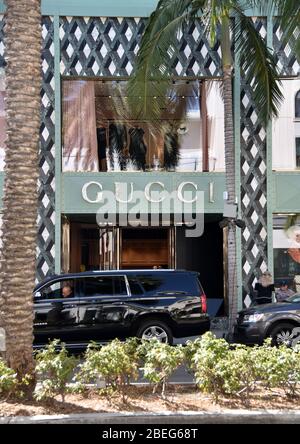 BEVERLY HILLS, CA/USA - OCTOBER 29, 2019: Entrance to the Gucci store on Rodeo Drive, the most exclusive shopping area in the USA Stock Photo