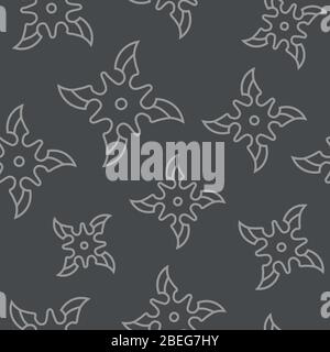 Simple seamless pattern with contour shurikens on dark grey background Stock Vector
