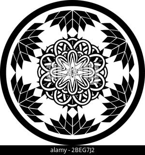 Tattoo or print design with abstract circle with geometric flowers and entwined tracery in tribal celtic style Stock Vector