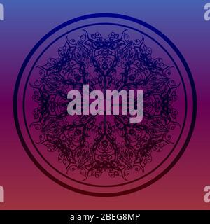 Beautiful detailed mandala on bright blue, pink and purple gradient background Stock Vector