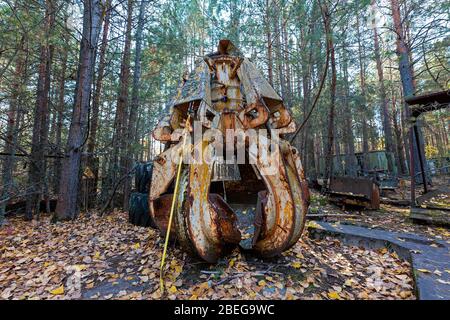 The October 17, 2019, photo of transportation facilities in Pripyat in abandoned territory in Ukraine nearby Chernobyl Nuclear Power Plant, which was Stock Photo