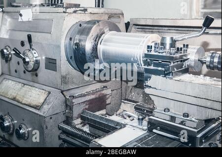 the old Metalworking machine, made in the middle of the last century, is still in good condition. The use of old technology in a time of crisis and st Stock Photo