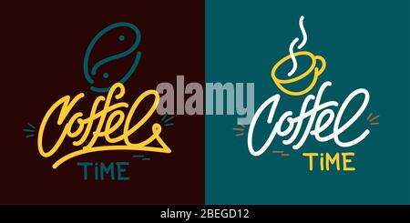 Hand Sketched Coffee Time Vector Typography As Logotype, Badge and Icon, Postcard, Card, Invitation, Flyer, Banner Template Stock Vector