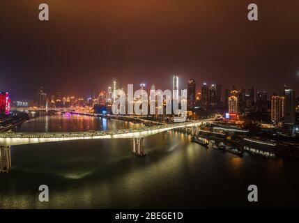 Aerial view of Qiansimen Jialing River Bridge in Chongqing, China, 10 ...