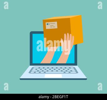 Delivery issued through web application on laptop. Business vector Stock Vector