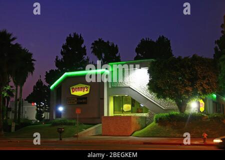 Los Angeles, AUG 17, 2009 - Night view of the Denny's chain restaurant Stock Photo