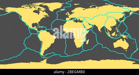 Plate tectonics - world map with fault lines of major an minor plates ...