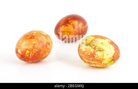 Three traditionally painted Easter eggs isolated on the white background Stock Photo