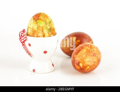 Three traditionally painted Easter eggs isolated on the white background Stock Photo