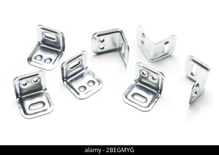 Metal corner flanges for do it yourself projects isolated on the white background Stock Photo