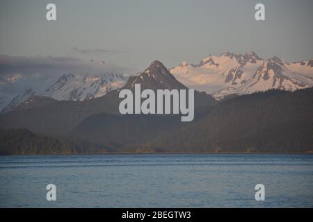 View from the Homer Spit Campground beach across Kachemak Bay, Alaska, USA Stock Photo