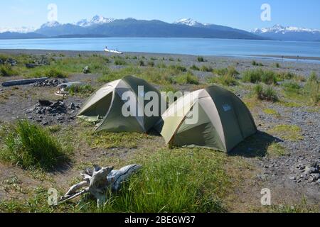 View from the Homer Spit Campground beach across Kachemak Bay, Alaska, USA Stock Photo