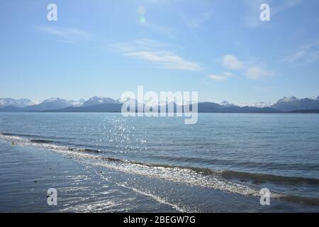 View from the Homer Spit Campground beach across Kachemak Bay, Alaska, USA Stock Photo