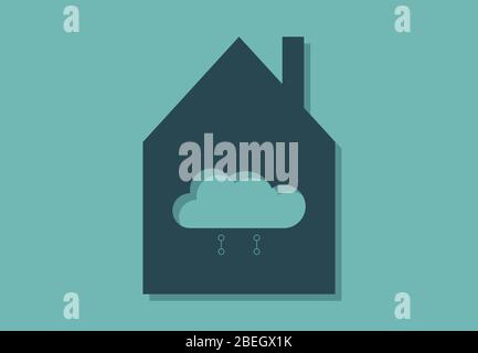 Smart House with cloud sign, minimalistic vector illustration symbol Stock Vector