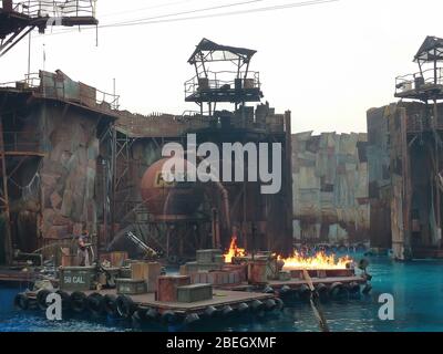 Los Angeles, AUG 21, 2009 - Waterworld action show in the Universal Studios Hollywood Stock Photo