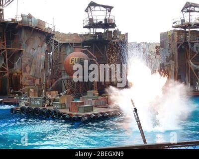 Los Angeles, AUG 21, 2009 - Waterworld action show in the Universal Studios Hollywood Stock Photo