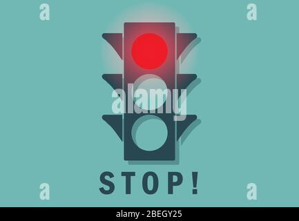 Traffic light with red signal, symbol for stop, no, dont, or negative, vector illustration symbol Stock Vector