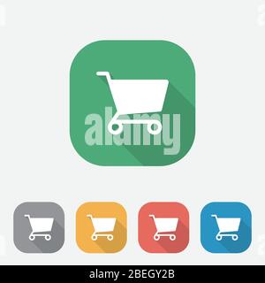 Buy, shop icon, shopping cart flat icon, colourful button, square vector sign with shadow effect. Flat style design. Stock Vector
