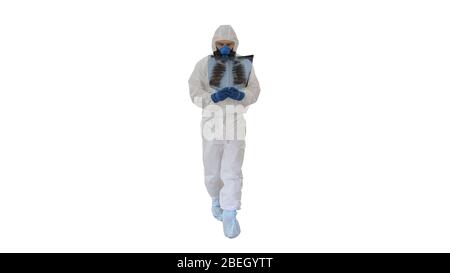 Walking scientist, Microbiologist or Doctor checking examining v Stock Photo