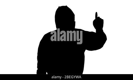 Silhouette Male doctor in protective clothes pointing to sides p Stock Photo