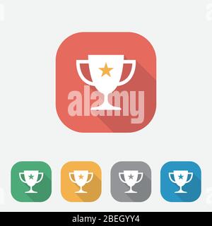 Vector Trophy Cup design Flat Icon style with Long Shadow, winner icon, UI, UX, website Stock Vector