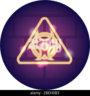 biohazard sign icon over white background, neon style, vector illustration Stock Vector