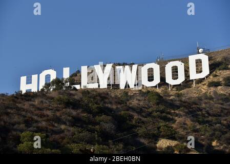 Los Angeles, CA/USA - November 20, 2108: Closeup view of the famous Hollywood Sign in Southern California. Stock Photo